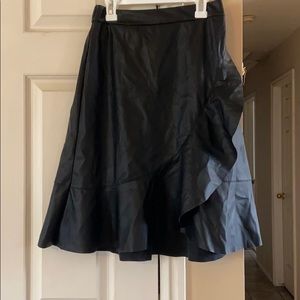Faux leather midi skirt with ruffle detail